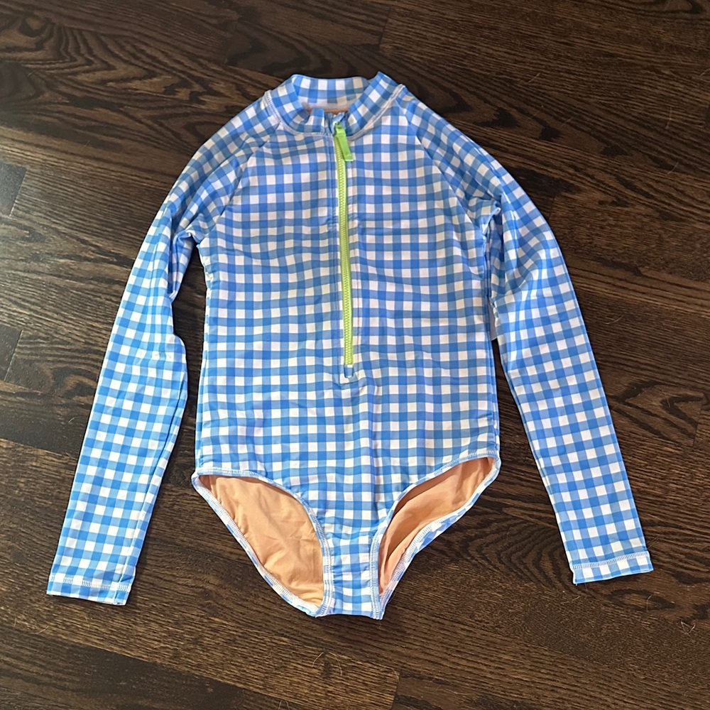 Crew Cuts Blue and White Gingham Kids Swimwear
